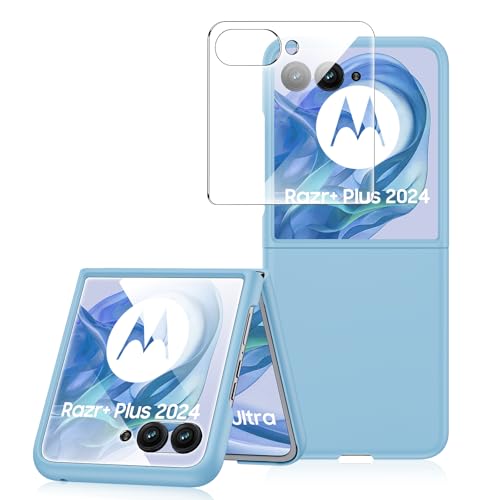 Spugan Schutzhülle für Motorola Razr + Plus 2024, integrierte Front-Displayschutzfolie, schlanke, matte Polycarbonat, stoßfest, kabelloses Laden, für Razr Plus 2024, Blau von Spugan