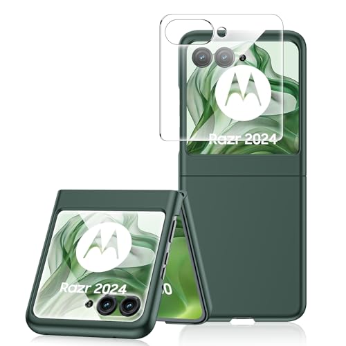 Spugan Schutzhülle für Motorola Razr 2024, integrierte Displayschutzfolie für die Vorderseite, schlanke, matte Polycarbonat, stoßfest, kabelloses Laden, Grün von Spugan