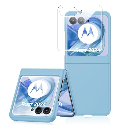 Spugan Schutzhülle für Motorola Razr 2024, integrierter Displayschutz, schlanke, matte Polycarbonat, stoßfest, kabelloses Laden, für Razr 2024, Blau von Spugan