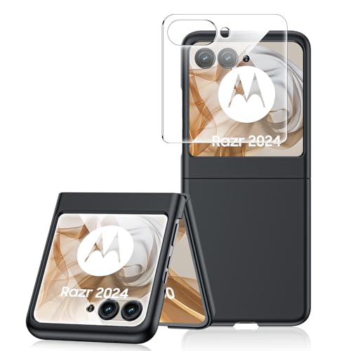 Spugan Schutzhülle für Motorola Razr 2024, [integrierter Frontschutzfolie] Schlanke, matte PC-Schutzhülle, stoßfest, kabelloses Laden, für Razr 2024 (schwarz) von Spugan