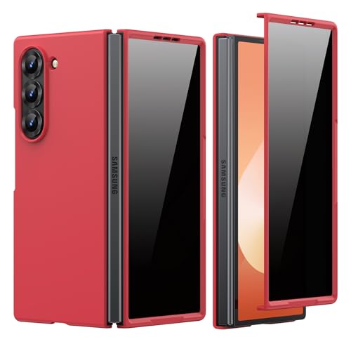 Spugan Schutzhülle für Samsung Galaxy Z Fold 6, integrierter Sichtschutz vorne, schlanke, matte Polycarbonat, stoßfest, kabelloses Laden, für Galaxy Z Fold 6, Rot von Spugan