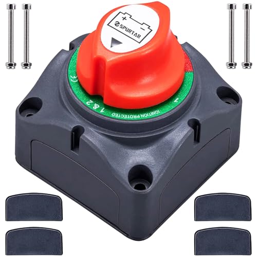 Batterietrennschalter 1-2-Both-OFF - Spurtar Batterie Hauptschalter Autobatterie Batterie Trennschalter 12V 24V 48 Volt, Wasserdicht für Boot Motorrad Yacht Auto KFZ Marine Caravan von Spurtar