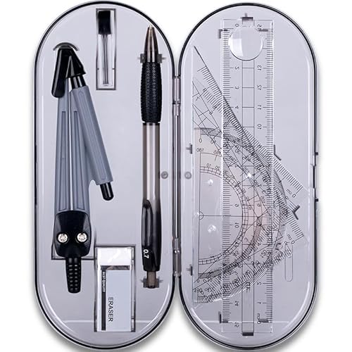 8 stück Geometrie Set Zirkel Geometrie Kit inkl Winkelmesser Kompass Bleistift Führen Minen Bleistift Radiergummi mit Aufbewahrungsbox für Architekten Ingenieure Studenten von Spydge