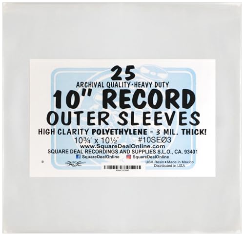 Vinyl-Schallplatten-Außenhüllen, 25 cm, 78 U/min, strapazierfähig, 3 mm hochtransparent, bündiger Schnitt, Archivqualität, Schutz für Albumcover, schützt vor Staub, Kratzern und Abnutzung, 25 Stück Vinyl-Schallplatten-Außenhüllen, 25 cm, 78 U/min, strapazierfähig, 3 mm hochtransparent, bündiger Schnitt, Archivqualität, Schutz für Albumcover, schützt vor Staub, Kratzern und Abnutzung, 25 Stück von Square Deal Recordings & Supplies