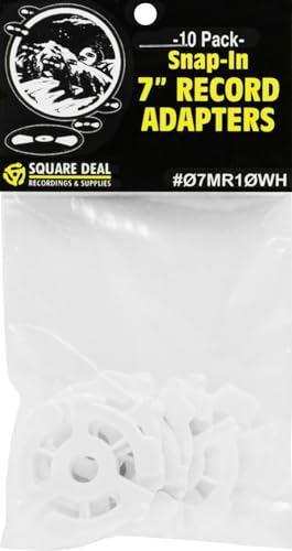 Flache, weiße Kunststoff-Plattenadapter – Einrasteinsätze für 17,8 cm (7 Zoll) 45 U/min Schallplatten passen auf Standard-Plattenspieler #07MR10WH von Square Deal Recordings & Supplies