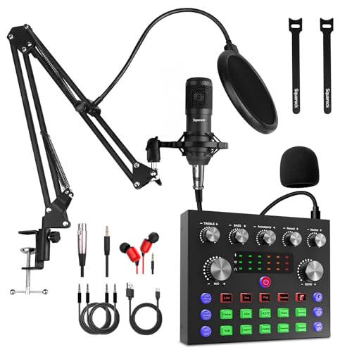 DJ Controller with Sound Card, All In One Audio Interface Sound Board with Studio Condenser Microphone for Live Streaming,Gaming, Recording, Interview von Squarock