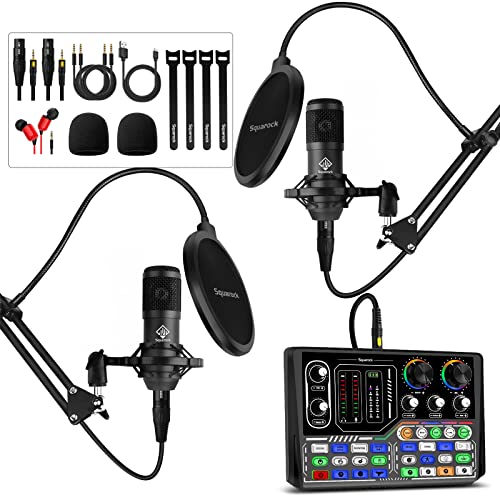 Podcast Equipment Bundle for 2 - Audio Interface-All-In-One DJ Equipment with Condenser Microphone for Podcast Recording Gaming YouTube von Squarock