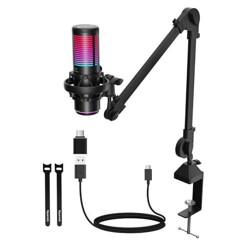 Squarock USB Condenser Microphone,Gaming Mic with 8 RGB Lights, Mute Button, Noise Reduction,Streaming Mic Cardioid & Omnidirectional Controls Gain Control Mic Arm for Studio Recording YouTube von Squarock