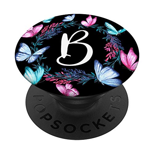 Monogramm Buchstabe B, Buchstabe B, Rosa, Blaugrün, Lila, Schmetterling PopSockets mit austauschbarem PopGrip von SqueakyRicardo