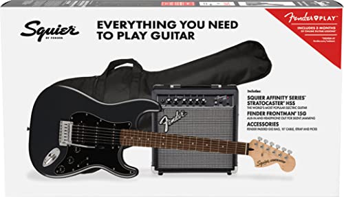 Fender Squier Affinity Strat HSS Pack CFM - mit Frontman 15G Combo Schwarz, Inklusive kostenloser virtueller Kurse auf Fender Play von Fender