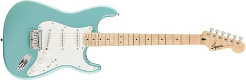 Squier by Fender Limited Edition Sonic® Stratocaster® E-Gitarre HT, Ahorngriffbrett, weißes Schlagbrett, Tropical Turquoise von Squier