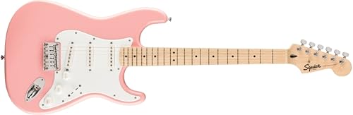 Squier by Fender Limited Edition Sonic Sonic® Stratocaster® E-Gitarre HT, Ahorngriffbrett, weißes Schlagbrett, Shell Pink von Squier