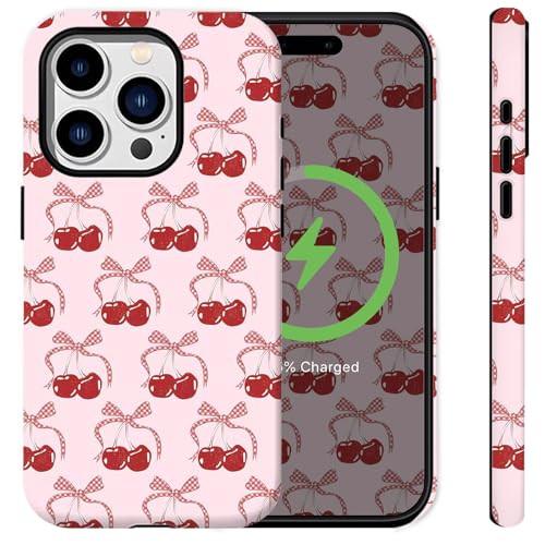 Sqweey Kompatibel mit iPhone 13 Pro Max Hülle, niedliche rosa Kirsche für Mädchen und Frauen [Kompatibel mit Magasfe], stoßfest, vergilbungsfrei, Hartschalen-Schutzhülle für iPhone 13 Pro Max 6,7 Zoll von Sqweey