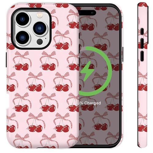 Sqweey Kompatibel mit iPhone 16 Pro Max Hülle, niedliche rosa Kirsche für Mädchen und Frauen [kompatibel mit Magasfe], stoßfest, vergilbungsfrei, Hartschalen-Schutzhülle für iPhone 16 Pro Max 6,9 Zoll von Sqweey