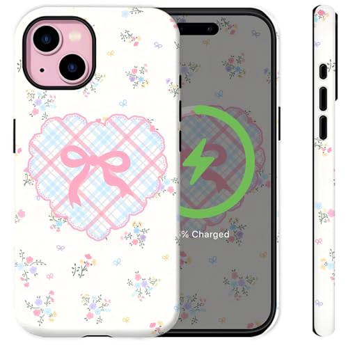 Sqweey Schutzhülle für iPhone 14 Plus, Motiv: rosa Schleifen, Wildblumen, Blumen, adrettes Herz, äthetisches Mädchen, kompatibel mit Magasfe, stoßfestes, weiches TPU und hartes Polycarbonat, niedliche Sqweey Schutzhülle für iPhone 14 Plus, Motiv: rosa Schleifen, Wildblumen, Blumen, adrettes Herz, äthetisches Mädchen, kompatibel mit Magasfe, stoßfestes, weiches TPU und hartes Polycarbonat, niedliche von Sqweey