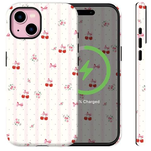 Sqweey Schutzhülle für iPhone 15 Plus, Motiv: rosa Kirschschleifen, Blumen, Punkte, Spitze, äthetisches Mädchen-Design, stoßfest, weiches TPU und hartes Polycarbonat, niedliche Handyhülle für iPhone Sqweey Schutzhülle für iPhone 15 Plus, Motiv: rosa Kirschschleifen, Blumen, Punkte, Spitze, äthetisches Mädchen-Design, stoßfest, weiches TPU und hartes Polycarbonat, niedliche Handyhülle für iPhone von Sqweey