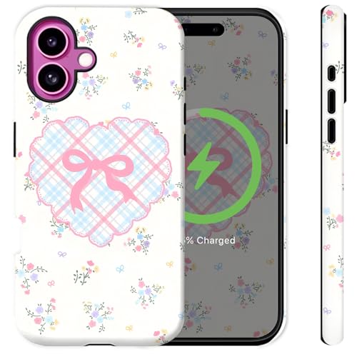 Sqweey Schutzhülle für iPhone 16 Plus, Motiv: rosa Schleifen, Wildblumen, Blumen, adrettes Herz, äthetisches Mädchen, kompatibel mit Magasfe, stoßfestes, weiches TPU und hartes Polycarbonat, niedliche Sqweey Schutzhülle für iPhone 16 Plus, Motiv: rosa Schleifen, Wildblumen, Blumen, adrettes Herz, äthetisches Mädchen, kompatibel mit Magasfe, stoßfestes, weiches TPU und hartes Polycarbonat, niedliche von Sqweey