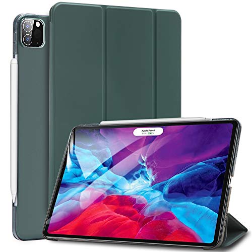 Sripns Hülle für iPad Pro 12.9" 4. Generation 2020, Kompatibel mit Pencil, Ultradünn Leicht Dreifach Falt Smart Case mit Transluzent Rücken Deckel und Auto Schlaf/Wach - Waldgrün von Sripns