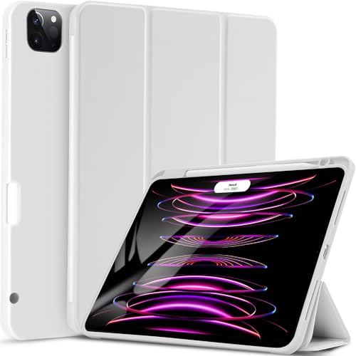 Sripns Hülle für iPad Pro 12.9 Zoll (2022/2021/2020, 6./5./4.Gen) mit Stifthalter, TPU Flexible Rückseite Case mit Trifold Ständer und Auto Schlaf/Wach, [Pencil 2 Unterstützung],Grau von Sripns