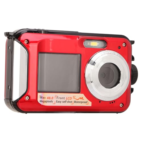 Doppelte Bildschirme, Full HD 2,7 K, 48 MP, 10 Fuß, wasserdichte Unterwasser-Digitalkamera, 16-facher Digitalzoom, Vorne und Hinten, Doppelte Bildschirme, wasserdichte (Rot) von Srliya