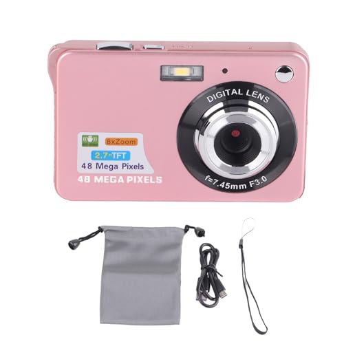 Kompaktkamera, 4K-Digitalkamera, 48 MP, 2,7-Zoll-LCD-Display, 8-facher Zoom, Anti-Shake-Vlogging-Kamera für Fotografie, Serienaufnahmen (Rosa) von Srliya
