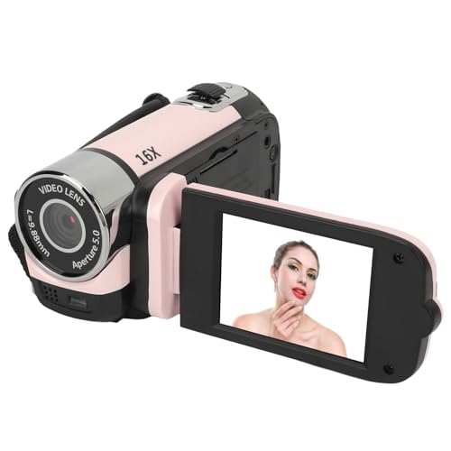 Srliya Drehbarer Bildschirm D90 1080P 16MP Digitalkamera 2,4 Zoll Drehbarer Bildschirm Camcorder 16X Zoom HD Videorecorder mit Fülllicht (Rosa) von Srliya
