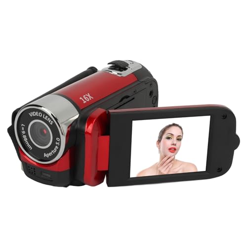 Srliya Drehbarer Bildschirm D90 1080P 16MP Digitalkamera 2,4 Zoll Drehbarer Bildschirm Camcorder 16X Zoom HD Videorecorder mit Fülllicht (Rot) von Srliya
