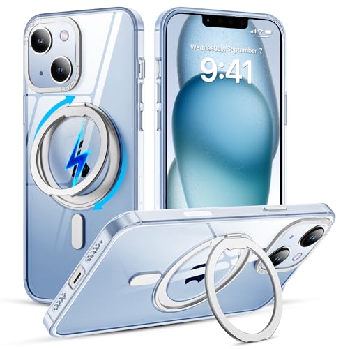 Srotek für iPhone 13 Hülle mit 360°Rotierbar Magnetständer/Handyring Kompatibel mit Magnetic Militärschutz Stoßfest Transparent Handyhülle für iPhone 14 Case All in 1 Schutzhülle,Klar von Srotek
