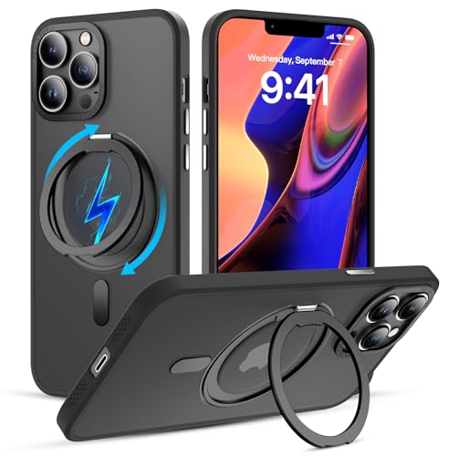 Srotek für iPhone 13 Pro Hülle mit 360°Rotierbar Magnetständer/Handyring Kompatibel mit Magnetic Militärschutz Stoßfest Matt Durchscheinende Handyhülle für iPhone Case All in 1 Schutzhülle,Schwarz von Srotek