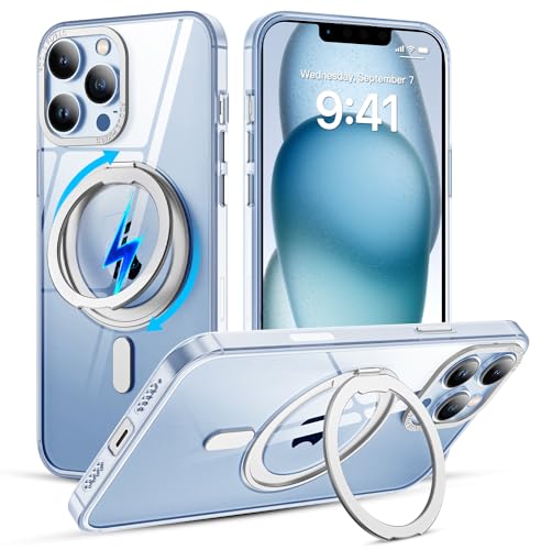 Srotek für iPhone 15 Pro Hülle mit 360°Rotierbar Magnetständer/Handyring Kompatibel mit Magnetic Militärschutz Stoßfest Transparent Handyhülle für iPhone 15 Pro Case All in 1 Schutzhülle,Klar von Srotek