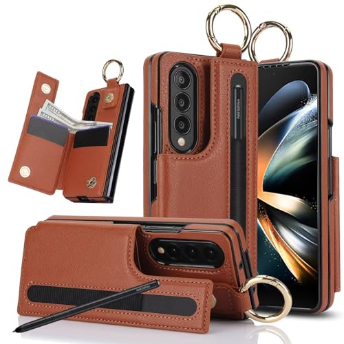 SsHhUu Handyhülle Kompatibel mit Samsung Galaxy Z Fold 4,Retro Leder Geldbörse Stoßfest Flip Case mit S Pen Halter,with Ring,mit 5 Kartenfächer Standfunktion Geldbörse Schutzhülle,Braun von SsHhUu