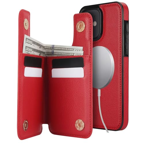 SsHhUu Hülle für iPhone 12 6.1 Zoll,Kompatibel mit Magsafe,Retro PU Leder mit Kartenfäch Stoßfeste Schutzhülle Abnehmbare Magnetische Ständer Flip Case,Rot SsHhUu Hülle für iPhone 12 6.1 Zoll,Kompatibel mit Magsafe,Retro PU Leder mit Kartenfäch Stoßfeste Schutzhülle Abnehmbare Magnetische Ständer Flip Case,Rot von SsHhUu