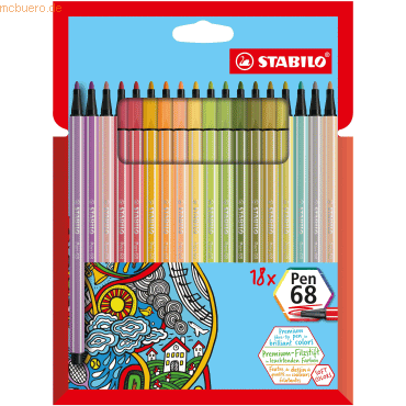 10 x Stabilo Fasermaler Pen 68 Kartonetui mit 18 Farben von Stabilo