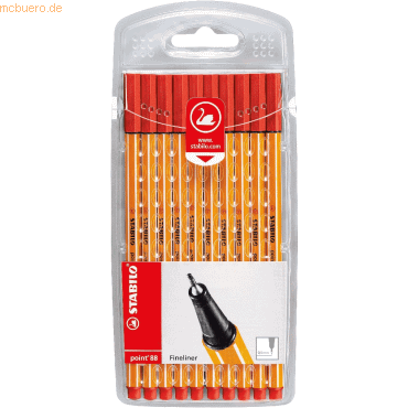 10 x Stabilo Fineliner point 88 Etui 0,4 mm rot Etui VE=10 Stück 10 x Stabilo Fineliner point 88 Etui 0,4 mm rot Etui VE=10 Stück von Stabilo