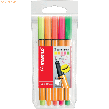 10 x Stabilo Fineliner point 88 Mini Etui -Neon VE=5 Stück von Stabilo