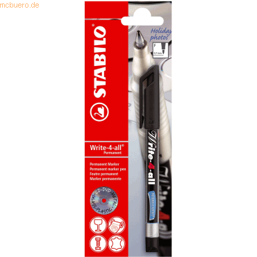 10 x Stabilo Permanent-Marker Write-4-all Fein 0,7mm (F) schwarz Blist von Stabilo