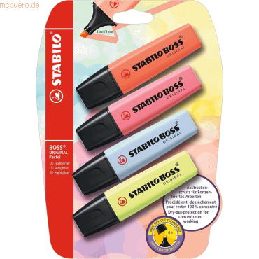 10 x Stabilo Textmarker Boss Original Pastel Blister VE=4 Farben von Stabilo