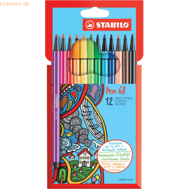 6 x Stabilo Fasermaler Pen 68 Kartonetui 12 Farben von Stabilo