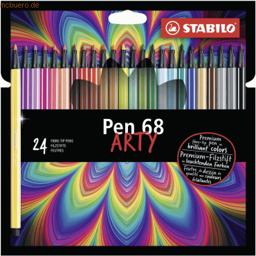 6 x Stabilo Premium-Filzstift Pen 68 Kartonetui Arty VE=24 Farben von Stabilo