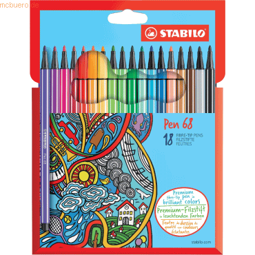 6 x Stabilo Premium-Filzstift Pen 68 Kartonetui VE=18 Farben von Stabilo