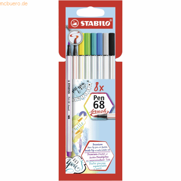 6 x Stabilo Premium-Filzstift mit Pinselspitze Pen 68 brush Etui VE=8 von Stabilo