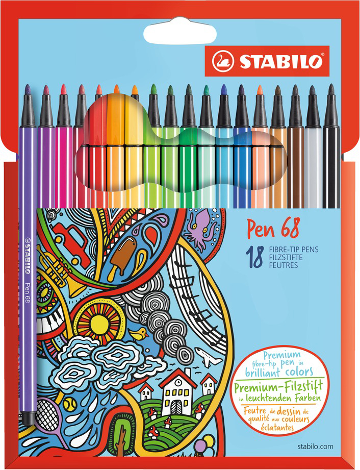 STABILO Fasermaler Pen 68, 18er Karton-Etui von Stabilo