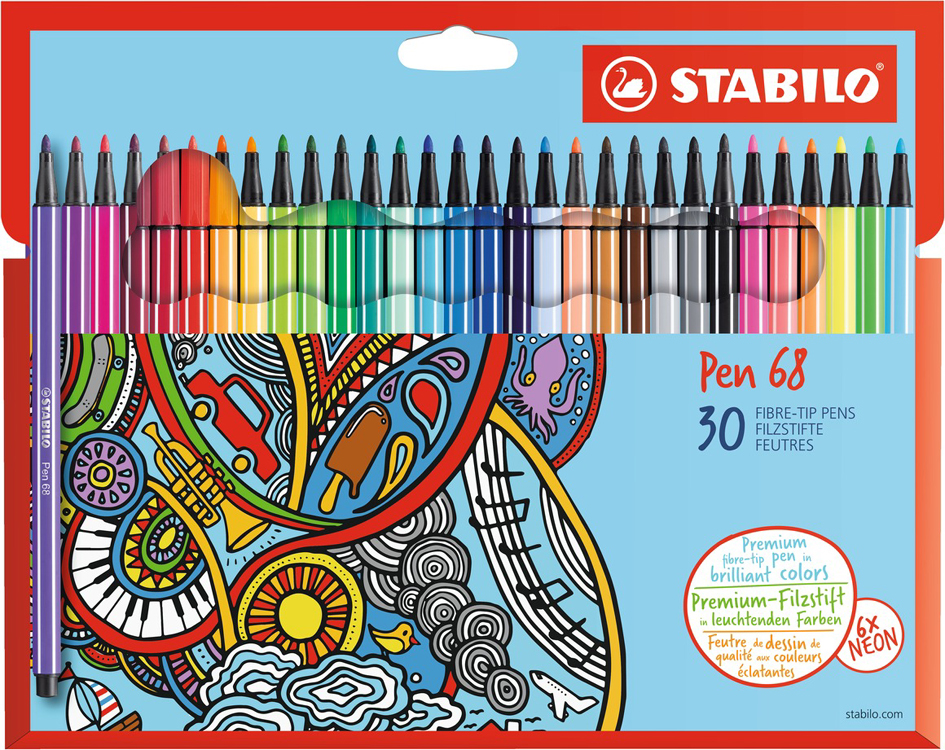 STABILO Fasermaler Pen 68, 30er Kartonetui von Stabilo