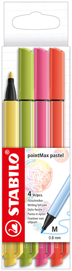 STABILO Fasermaler pointMax, 4er Karton-Etui, Pastell von Stabilo
