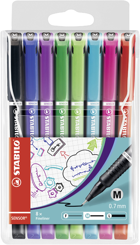 STABILO Fineliner SENSOR medium, 8er Kunststoff-Etui von Stabilo