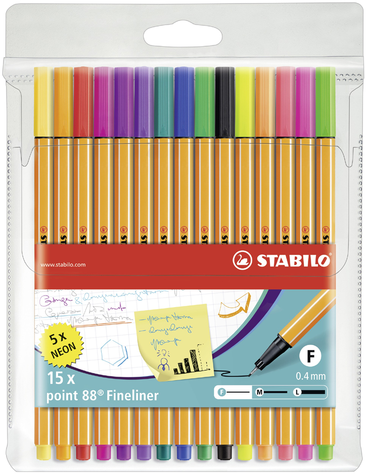 STABILO Fineliner point 88, 15er Kunststoff-Etui, Neonfarben von Stabilo