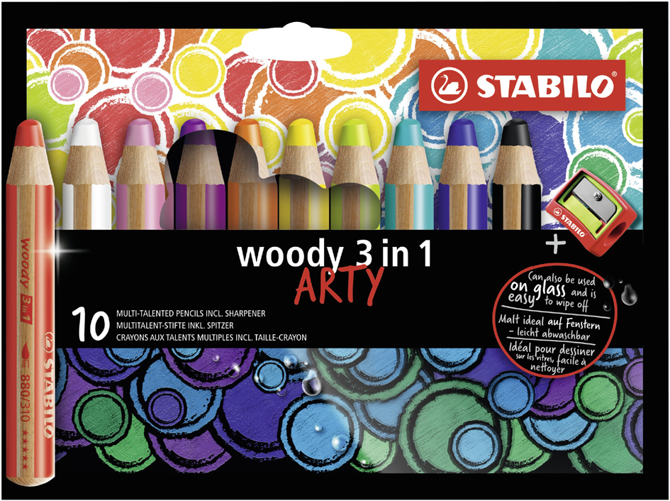 STABILO Multitalentstift woody 3 in 1, 10er Karton-Etui ARTY von Stabilo