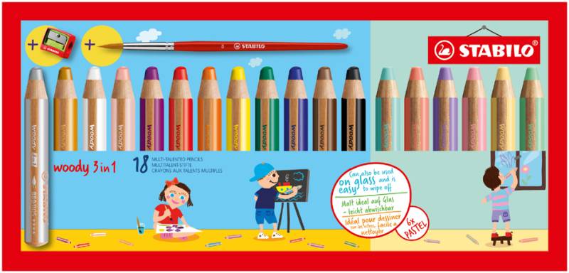 STABILO Multitalentstift woody 3 in 1, 18er Kartonetui von Stabilo