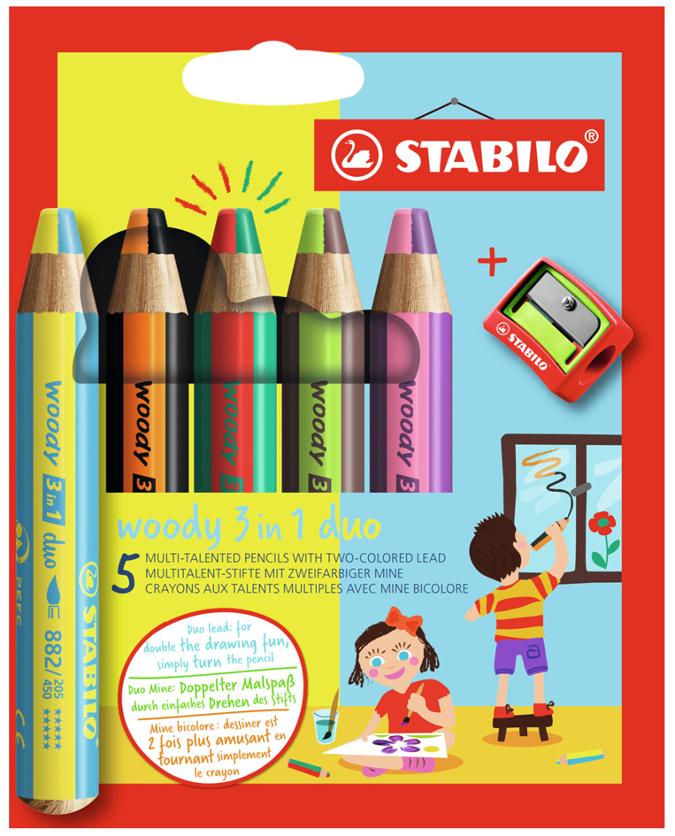 STABILO Multitalentstift woody 3 in 1 duo, 5er Karton-Etui von Stabilo