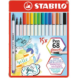 STABILO Pen 68 brush Brush-Pens farbsortiert, 15 St. von Stabilo
